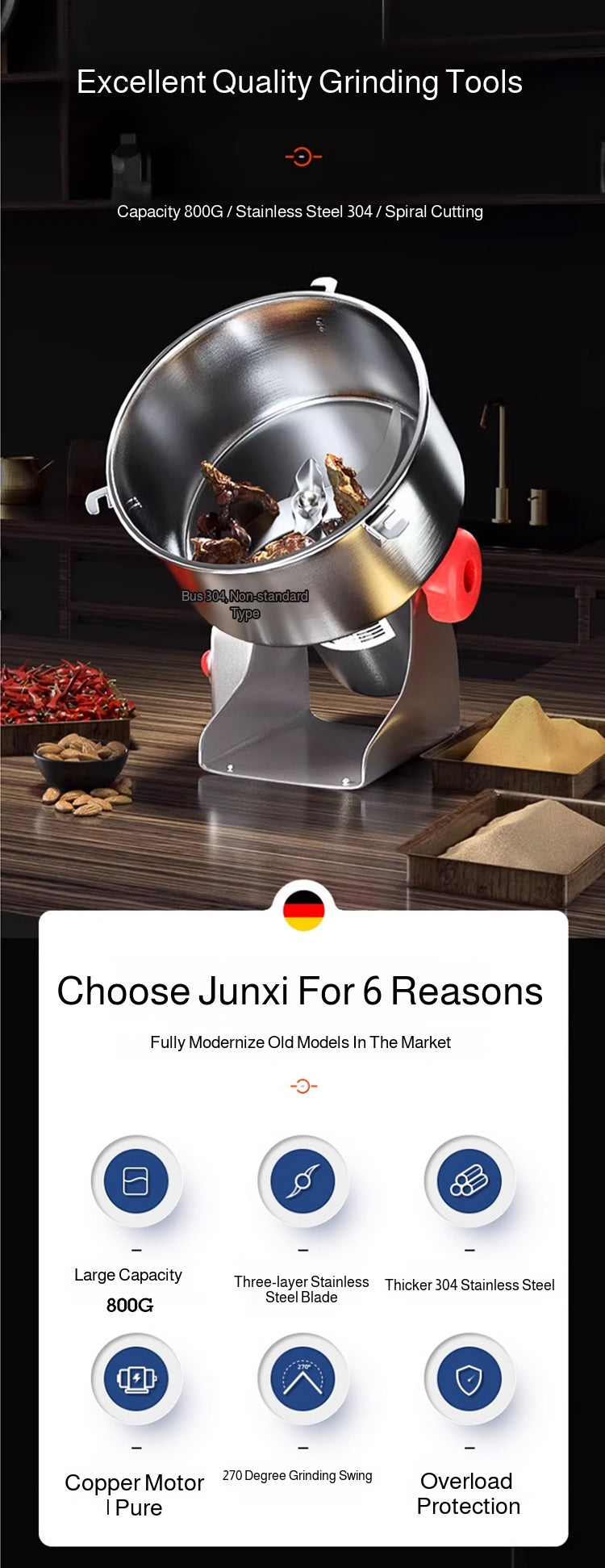 Grains and Cereals Grinder Grains Spices  Coffee Dry Food Grinder Mill Grinding Machine Gristmill Home Flour Powder Crusher