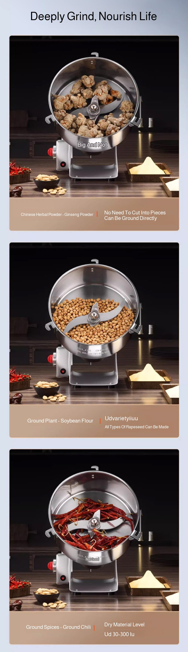 Grains and Cereals Grinder Grains Spices  Coffee Dry Food Grinder Mill Grinding Machine Gristmill Home Flour Powder Crusher