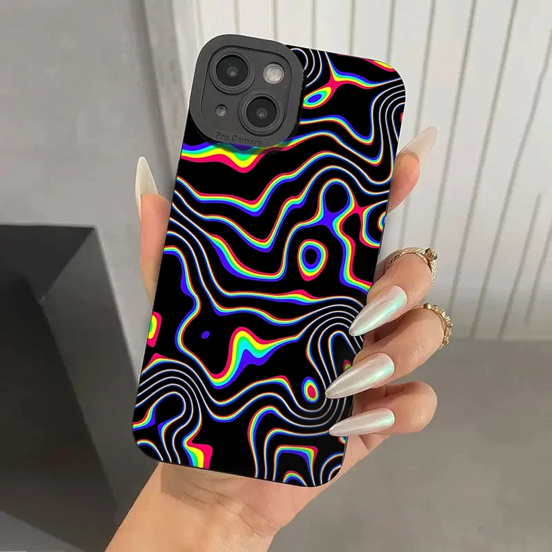 Fluorescent Wavy Matte Soft Phone Case For iPhone 17 16 15 14 13 Pro Max 11 12 13 Pro 16E XR XS X 7 8 Plus SE 2022 Bumper Cover