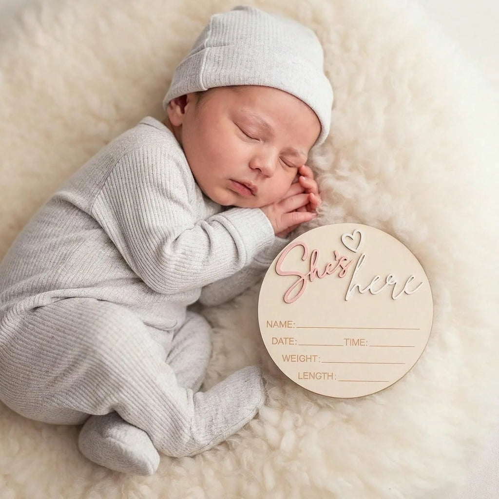 Birth Announcement Sign She's Here Or He's HereAnnouncement Sign Baby Newborn AnnouncementSign Baby Photo Prop
