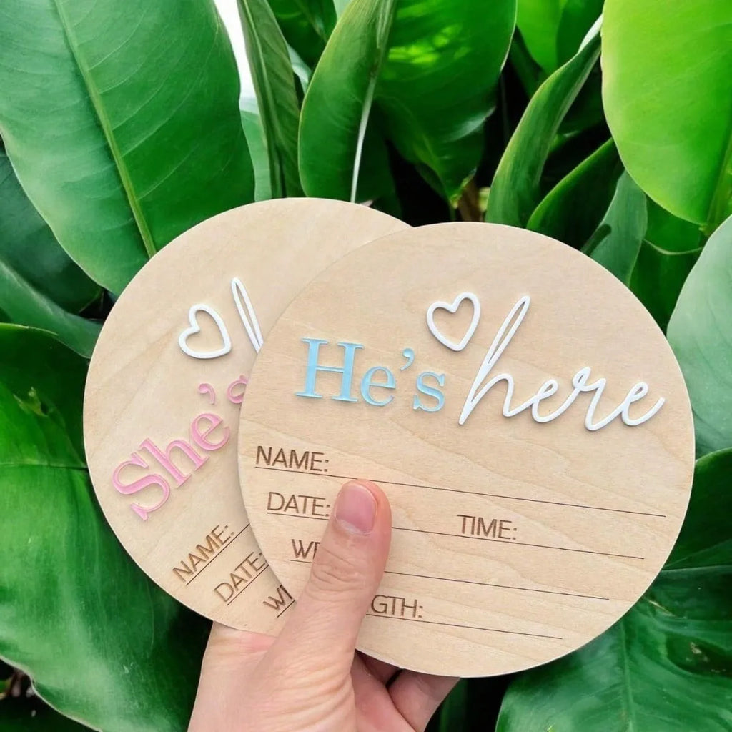 Birth Announcement Sign She's Here Or He's HereAnnouncement Sign Baby Newborn AnnouncementSign Baby Photo Prop