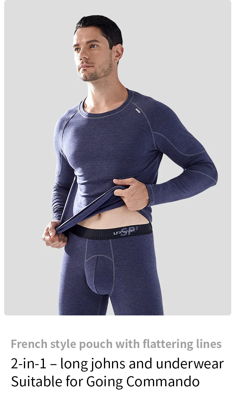 52025 Warm Thermal Underwear with Wool and Silk – Double-Layered for Extra Warmth, Winter-Ready Long Johns, Premium Base Layer