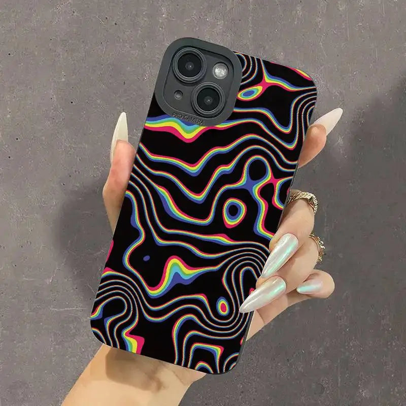 Fluorescent Wavy Matte Soft Phone Case For iPhone 17 16 15 14 13 Pro Max 11 12 13 Pro 16E XR XS X 7 8 Plus SE 2022 Bumper Cover