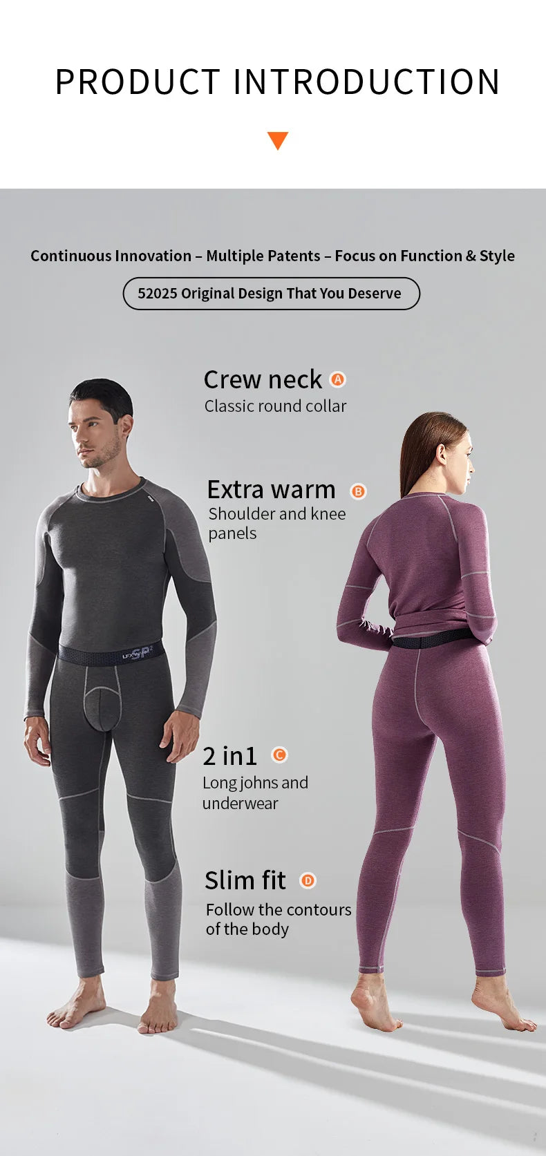 52025 Warm Thermal Underwear with Wool and Silk – Double-Layered for Extra Warmth, Winter-Ready Long Johns, Premium Base Layer