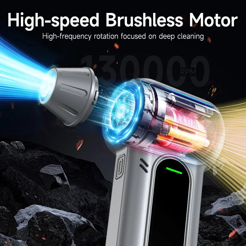 Electric Compressed Air Duster with Brushless Motor 8000mAh 3-Gear Adjustable Cordless Air Blower Gun for Computer Keyboard PC