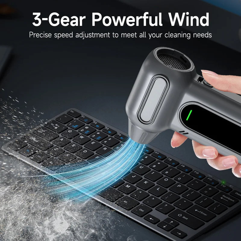 Electric Compressed Air Duster with Brushless Motor 8000mAh 3-Gear Adjustable Cordless Air Blower Gun for Computer Keyboard PC