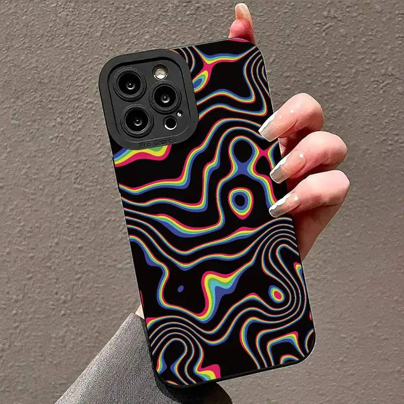 Fluorescent Wavy Matte Soft Phone Case For iPhone 17 16 15 14 13 Pro Max 11 12 13 Pro 16E XR XS X 7 8 Plus SE 2022 Bumper Cover