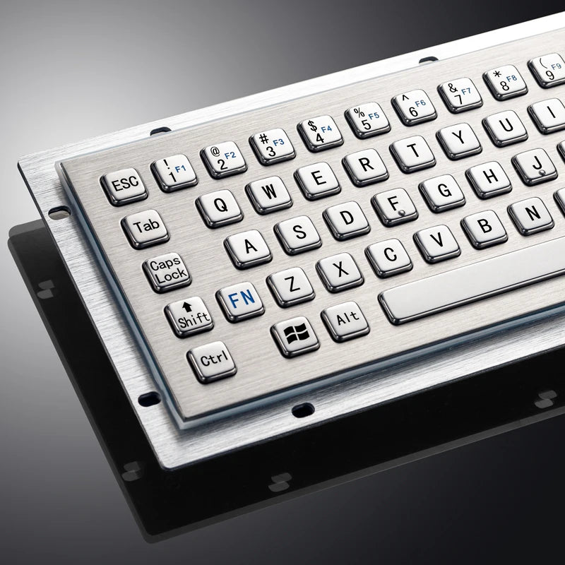 67 Keys IP65 Waterproof Stainless Steel Rear Panel Mount Kiosk Rugged Keyboards Industrial Metal Keyboard With Trackball