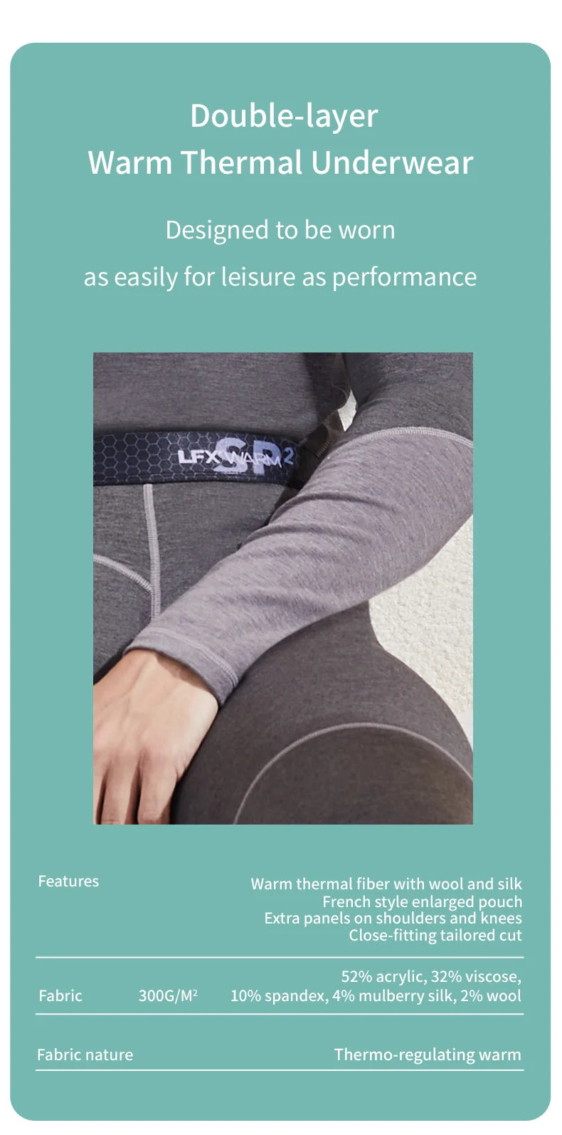 52025 Warm Thermal Underwear with Wool and Silk – Double-Layered for Extra Warmth, Winter-Ready Long Johns, Premium Base Layer