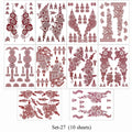 10Pcs/Set Maroon Color Henna Tattoo Stickers for Hand Brown Red Henna Tattoos for Women Waterproof Temporary Mehndi Fake Tattoo