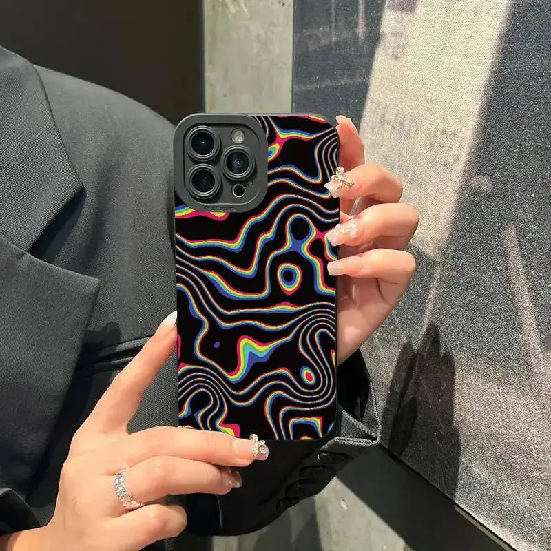 Fluorescent Wavy Matte Soft Phone Case For iPhone 17 16 15 14 13 Pro Max 11 12 13 Pro 16E XR XS X 7 8 Plus SE 2022 Bumper Cover