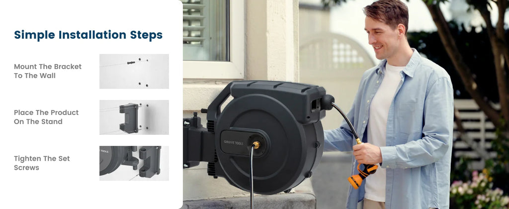 Giraffe Tools AW505/8 Retractable Garden Hose Reel 5/8" x 115+5 ft, Heavy Duty Wall Mounted Water Hose Reel Automatic Rewind