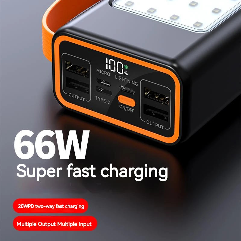 New Large Capacity PD 66W Super Fast Charging LED Outdoor Light  Lithium Battery Factory Price Best 4USB+PD 60000mah Power Bank