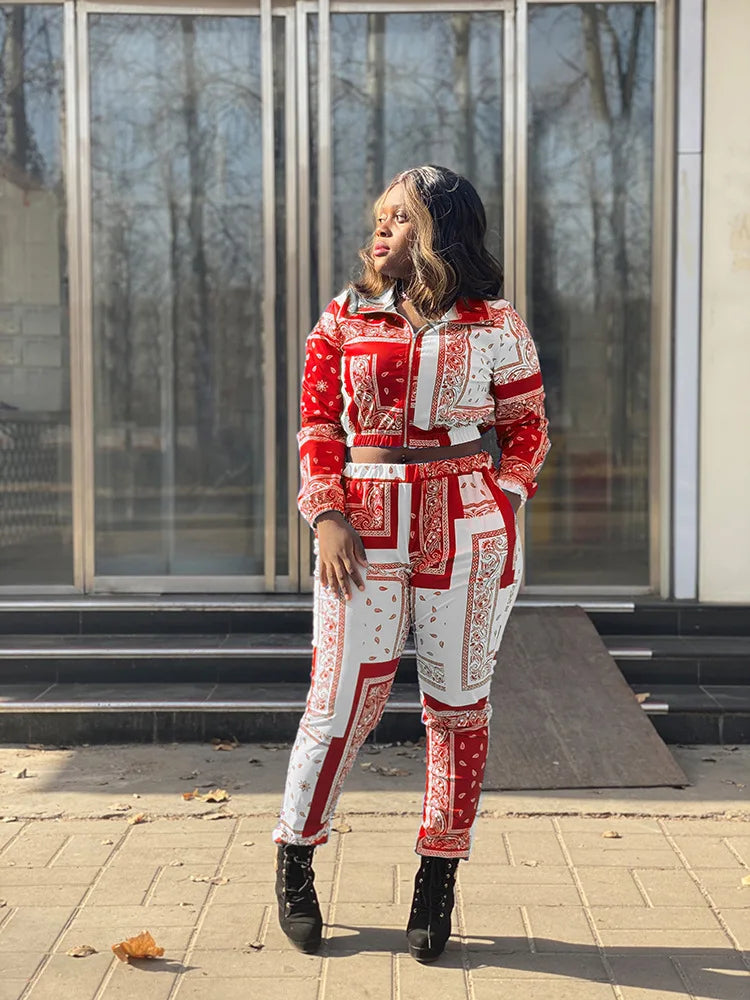 Paisley Bandana Print Two 2 Piece Set Women Fitness Sweatsuit Zipper Up Sweatshirt + Jogger Pants Set Tracksuit Vintage Outfits