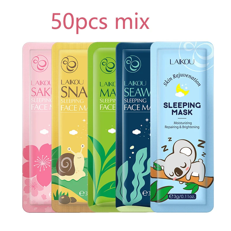 50pcs LAIKOU Sakura Moisturizing Sleeping Face Mask Night Repairing Facial Cream Packs Nourishing Hydrating Smooth Mask for Face