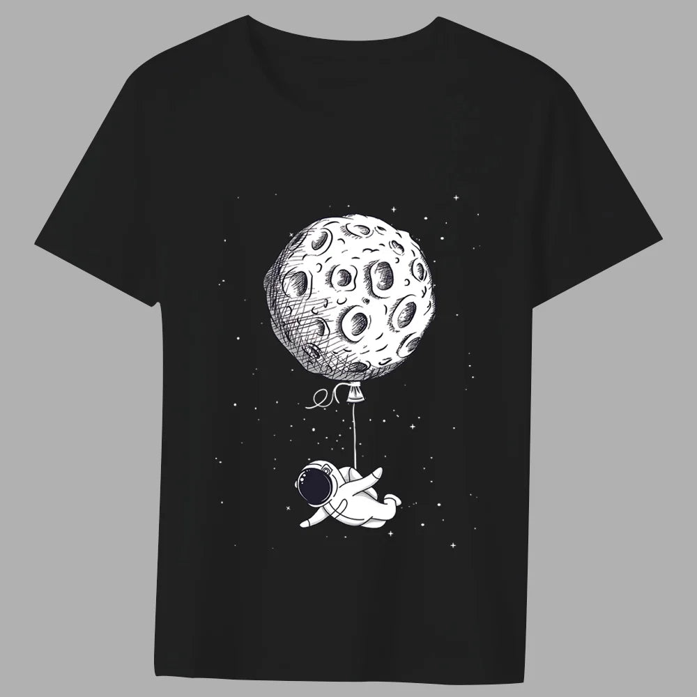 Fashion T-shirt Men's Classic Little Astronaut Printed Pattern Series All-match Casual O-neck Commuter Comfortable Top T-shirt