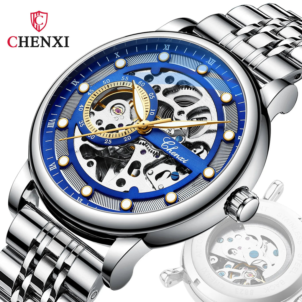 CHENXI Luxury Man Watch 8843 Automatic Mechanical Watches Mens Business Waterproof Skeleton Wristwatches Men Steel Bracelet