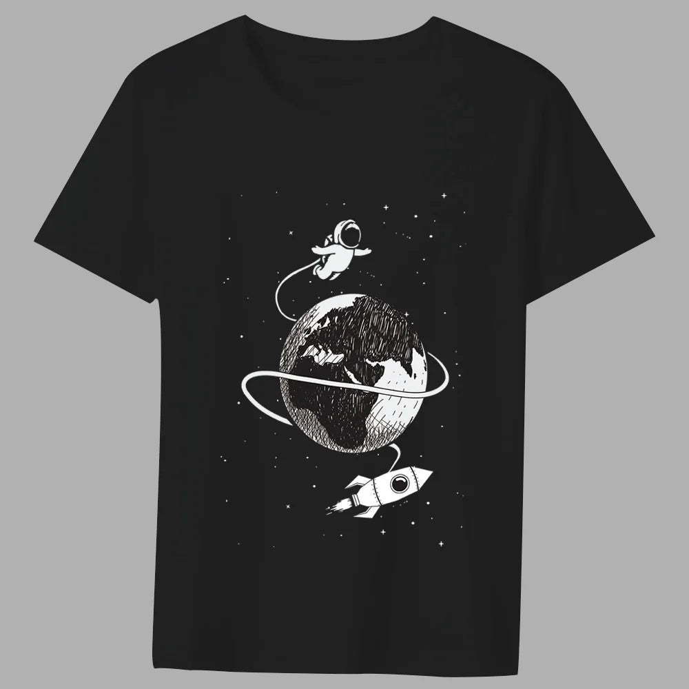 Fashion T-shirt Men's Classic Little Astronaut Printed Pattern Series All-match Casual O-neck Commuter Comfortable Top T-shirt