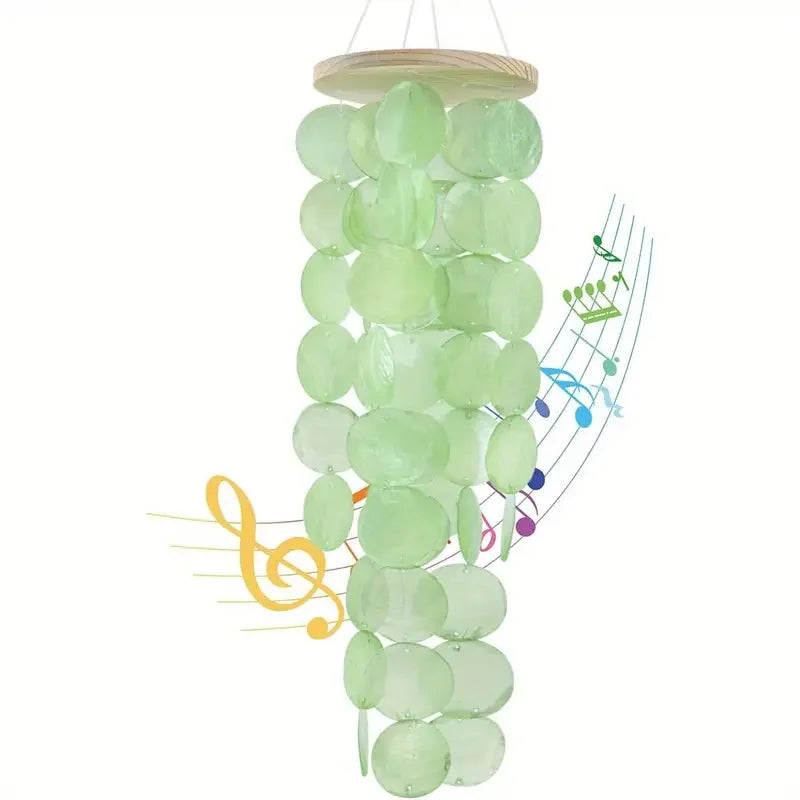 Handcrafted White Capiz Shells Wind Chime - Coastal Style Outdoor/Indoor Garden Decor