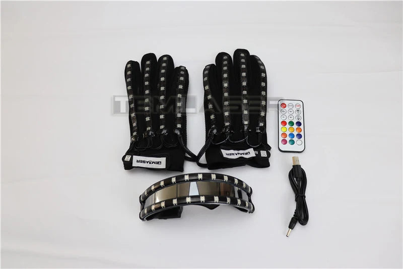 LED Glow Gloves Rave Flashing Finger Lighting Glasses Light Up Glasses Rave Costume Party Decor DJ SunGlasses Halloween Decorati