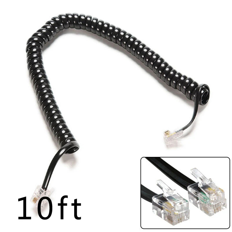 RJ10 Telephone Extension Cable Connector Handset Phone Extension Cord Curly Coiled Cable Spring Wire