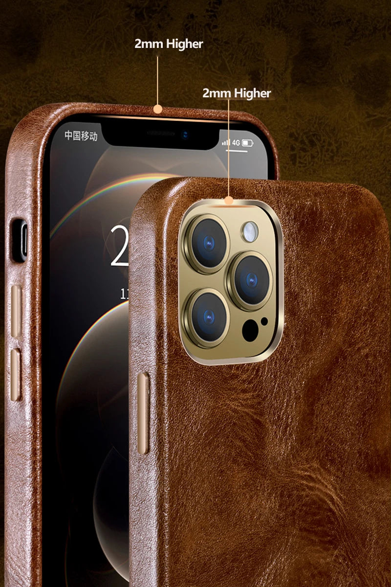 Genuine Leather Case for iPhone 15 Pro Vintage Real Skin Luxury Phone Back Cover for iPhone 15 Pro Max Business Men