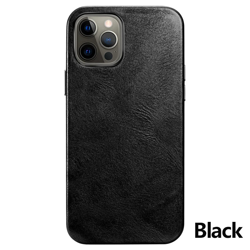 Genuine Leather Case for iPhone 15 Pro Vintage Real Skin Luxury Phone Back Cover for iPhone 15 Pro Max Business Men