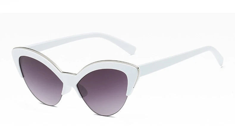 vintage White Cat Eye Sun Glasses For Women Vintage New Fashion Small Half Frame Eyewear Trending Travel Sexy Woman Sunglasses