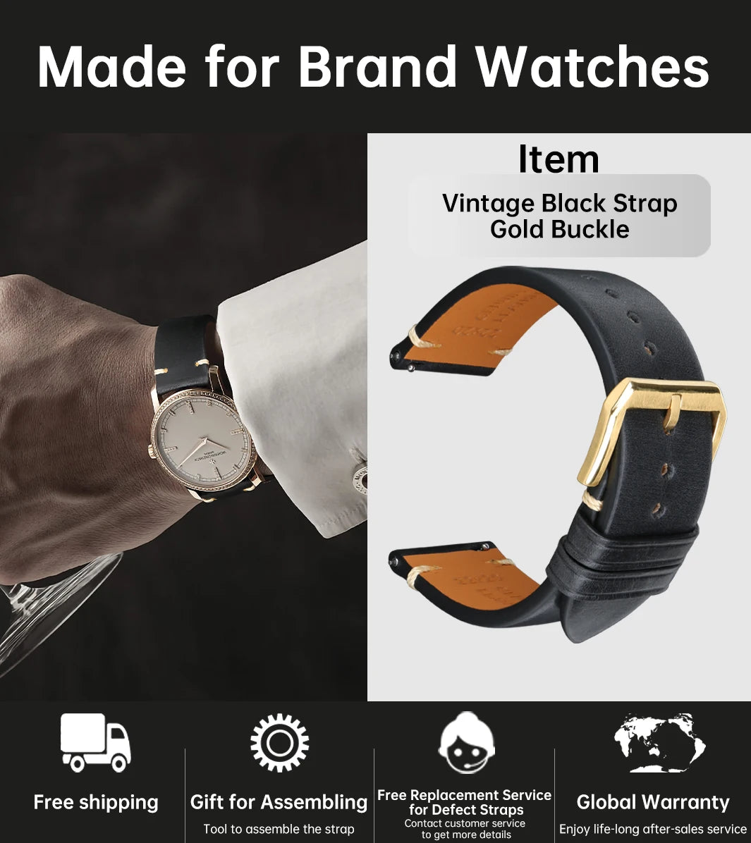 Quick Release Watchband Vintage Vegetable Tanned Cow Leather Made in Tuscany Italy Bracelet Butterfly Buckle Watch Strap