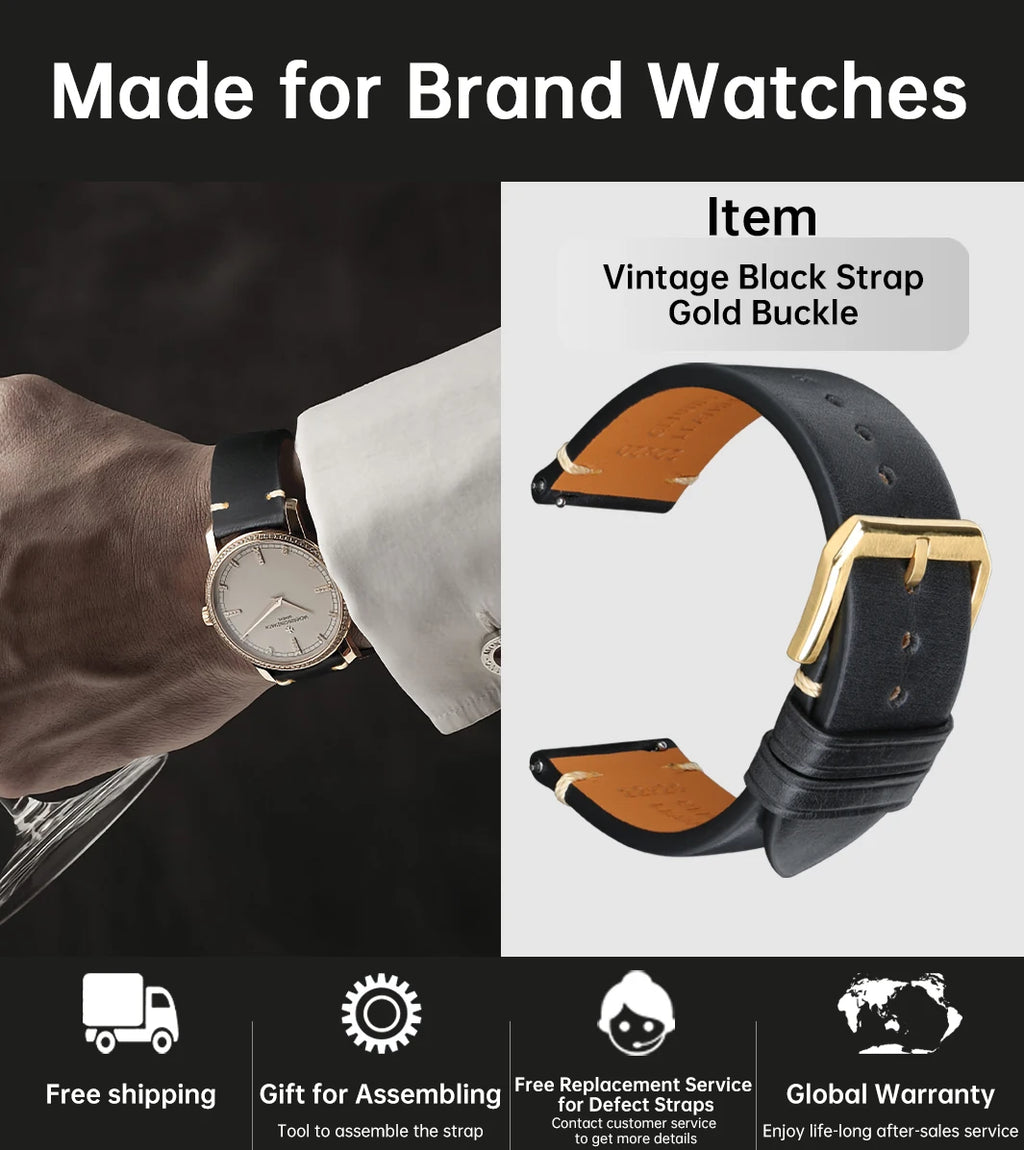 Quick Release Watchband Vintage Vegetable Tanned Cow Leather Made in Tuscany Italy Bracelet Butterfly Buckle Watch Strap
