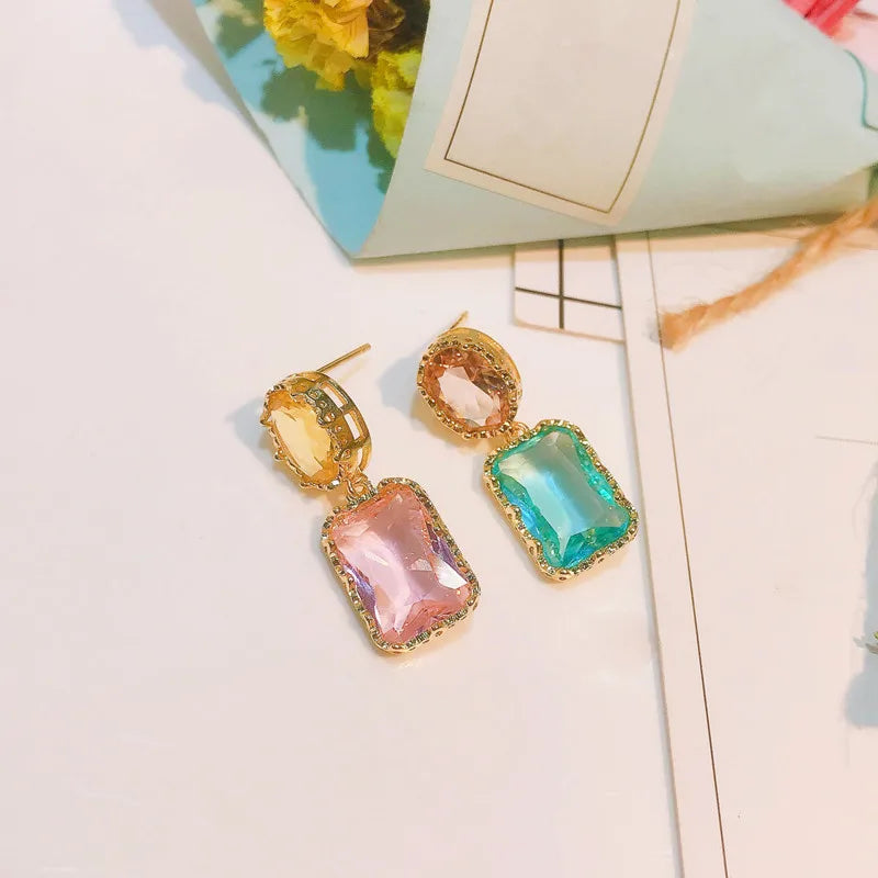 Beautiful Colorful Baroque Crystal Stones AB Style Earrings Luxury Fashion Designers New Jewelry