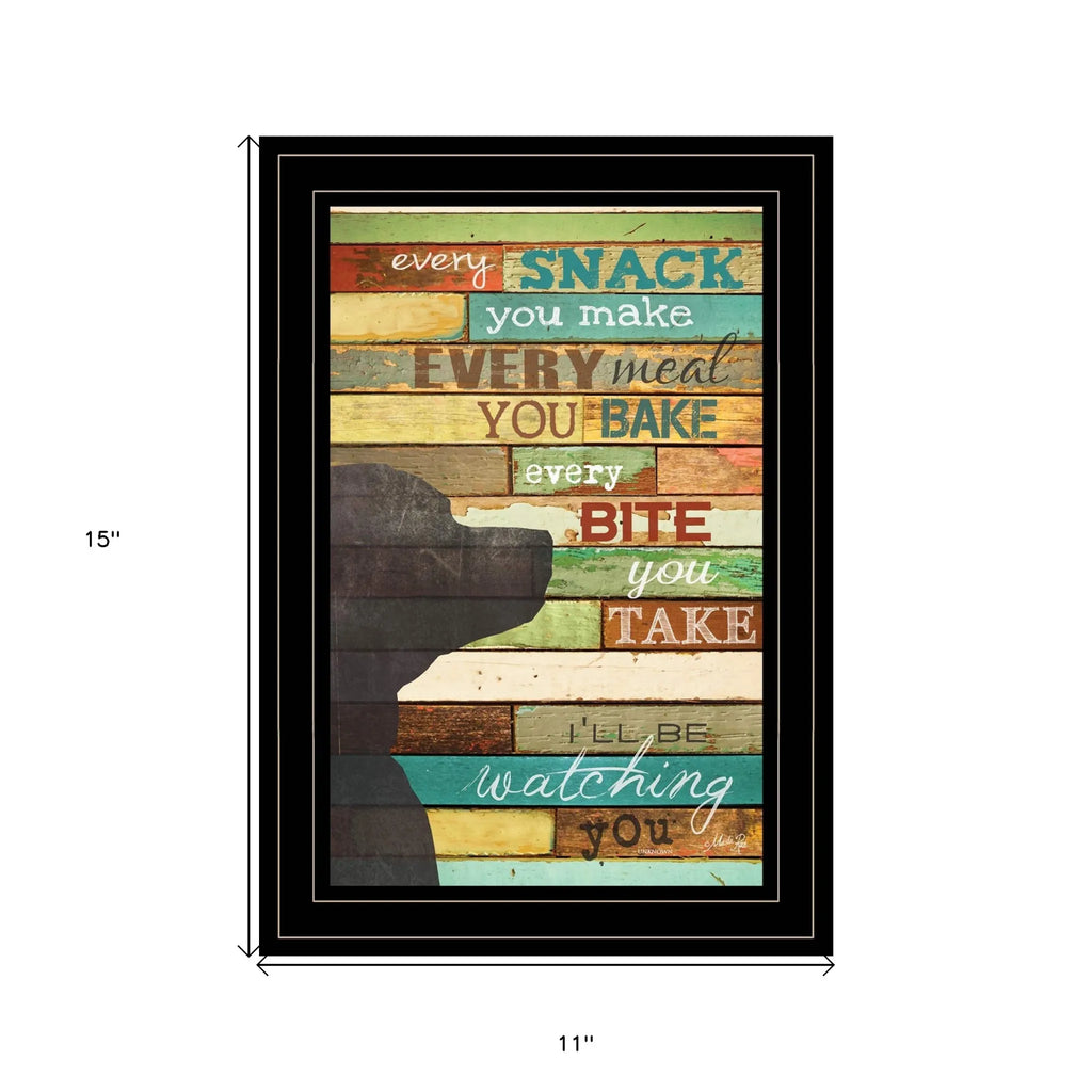 Colorful HMS Dog Watching You Snack Black Framed Print Wall Art