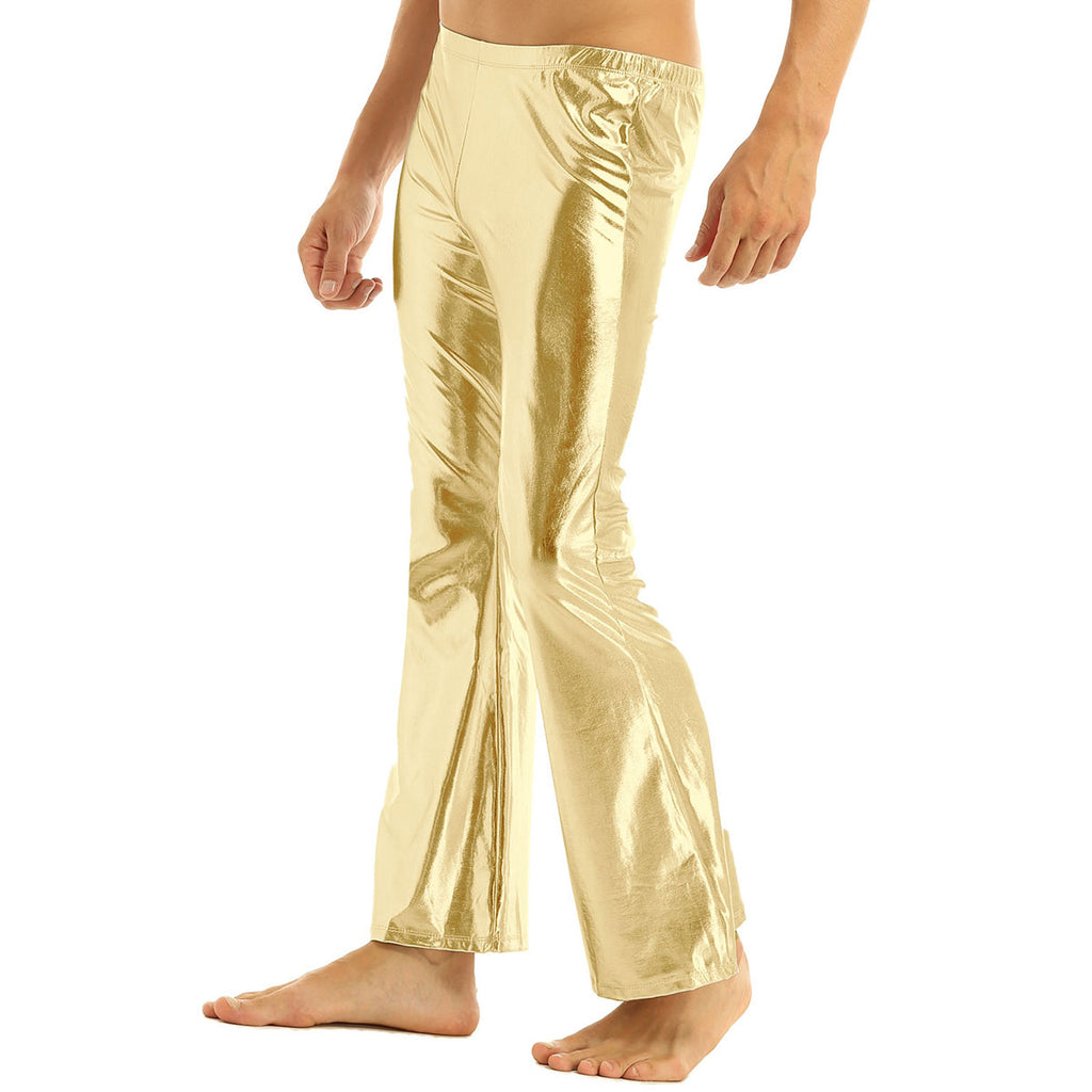 Mens Shiny Metallic 70s Disco Flared Pants Hippie Vintage Hip Hop Carnival Performance Costume Sequins Bell Bottoms Trousers