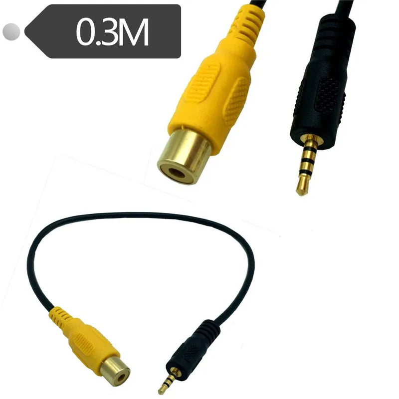 2.5MM Jack Male To RCA Female Adapter Cable Stereo AV Cable For GPS AV-In Converter Black Video