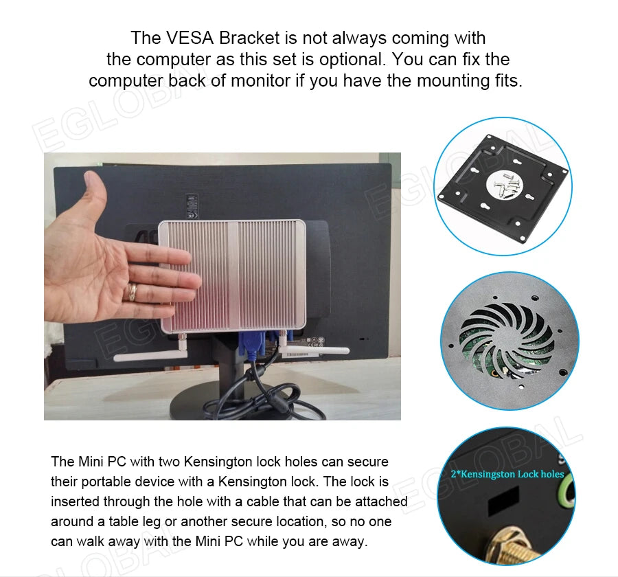 Eglobal Cheap Fanless Mini PC Windows 10 Pro Intel i5 7200U i3 7167U DDR4/DDR3 Barebone Computer Components4K HTPC WiFi HDMI VGA