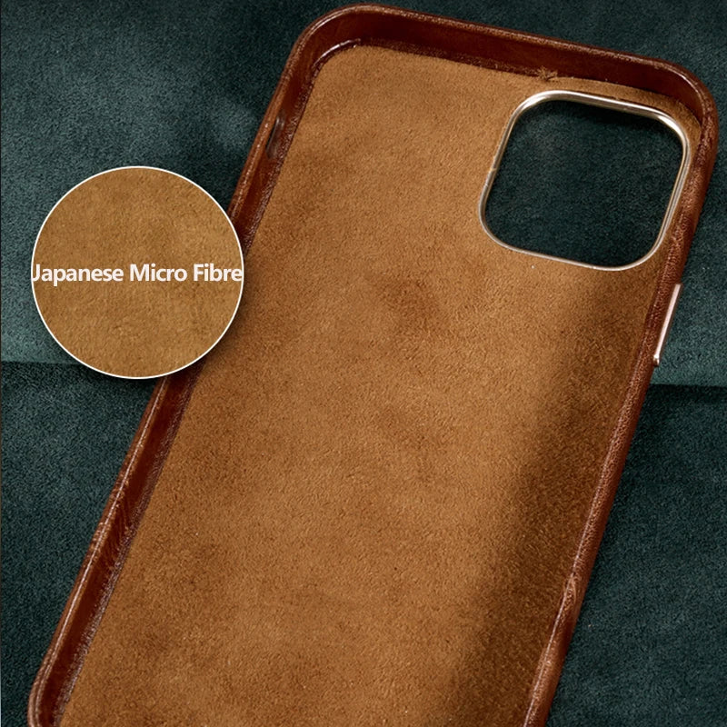 Genuine Leather Case for iPhone 15 Pro Vintage Real Skin Luxury Phone Back Cover for iPhone 15 Pro Max Business Men