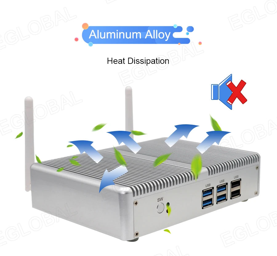 Eglobal Cheap Fanless Mini PC Windows 10 Pro Intel i5 7200U i3 7167U DDR4/DDR3 Barebone Computer Components4K HTPC WiFi HDMI VGA