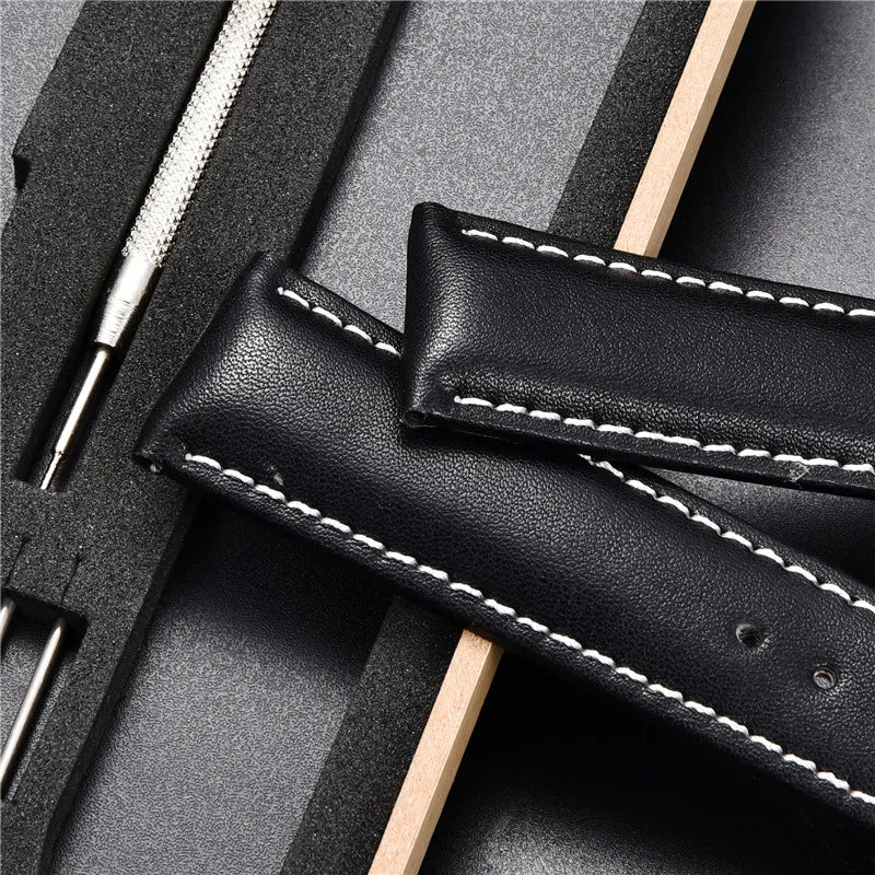 18mm 20mm 22mm 24mm Leather Watch Strap with Box Stainless Steel Butterly Clasp Leather Strap Bracelet Men Women Watchbands