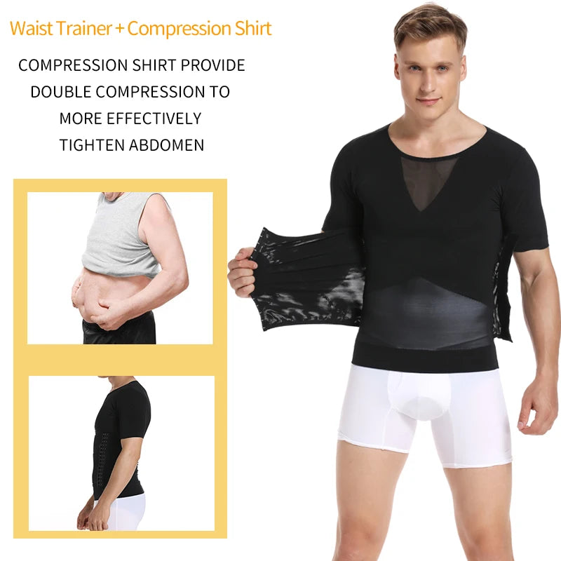 Mens Body Shaper Compression Shirts Abdomen Shapewear Tummy Slimming Sheath Gynecomastia Shapers Corset Waist Trainer Fajas Tops