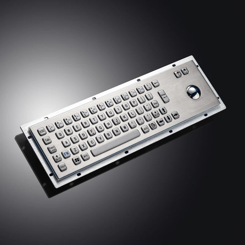 67 Keys IP65 Waterproof Stainless Steel Rear Panel Mount Kiosk Rugged Keyboards Industrial Metal Keyboard With Trackball