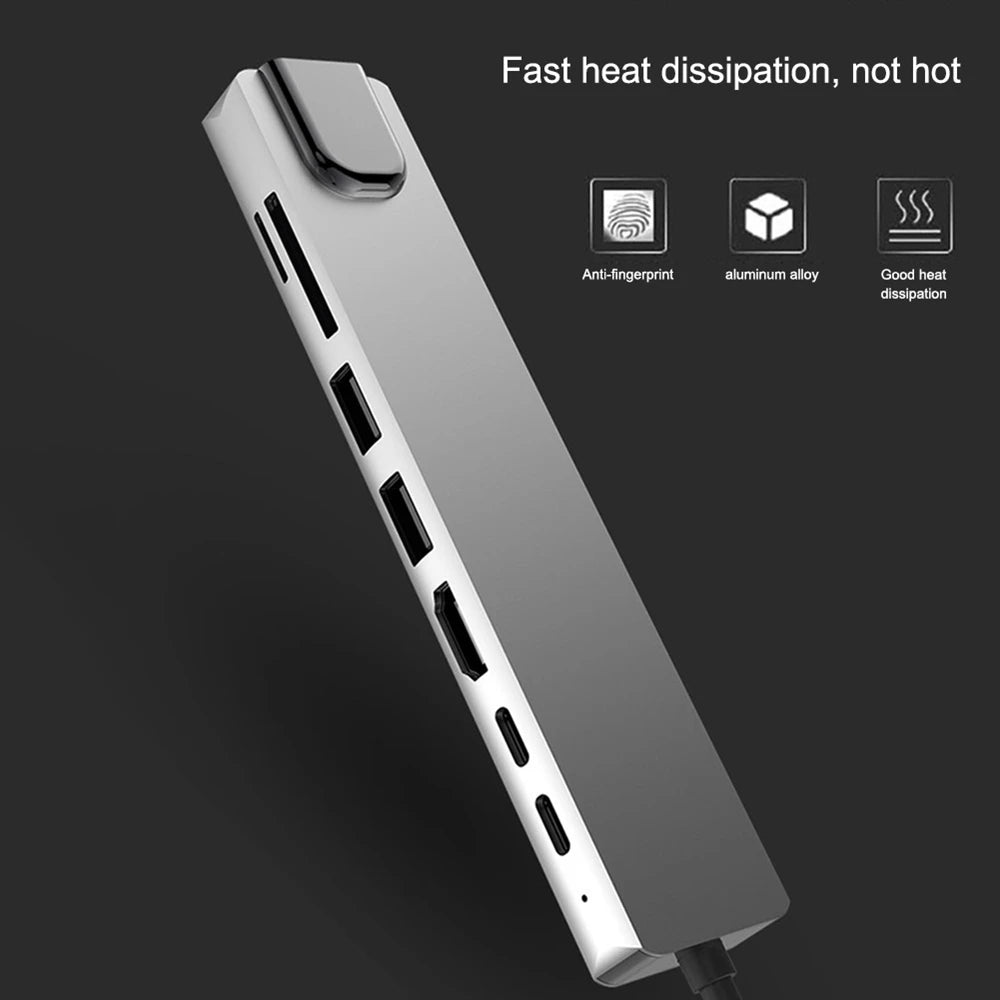 USB C Hub 8 In 1 Type C 3.1 To 4K HDMI Adapter with RJ45 SD/TF Card Reader PD Fast Charge for MacBook Notebook Laptop Computer