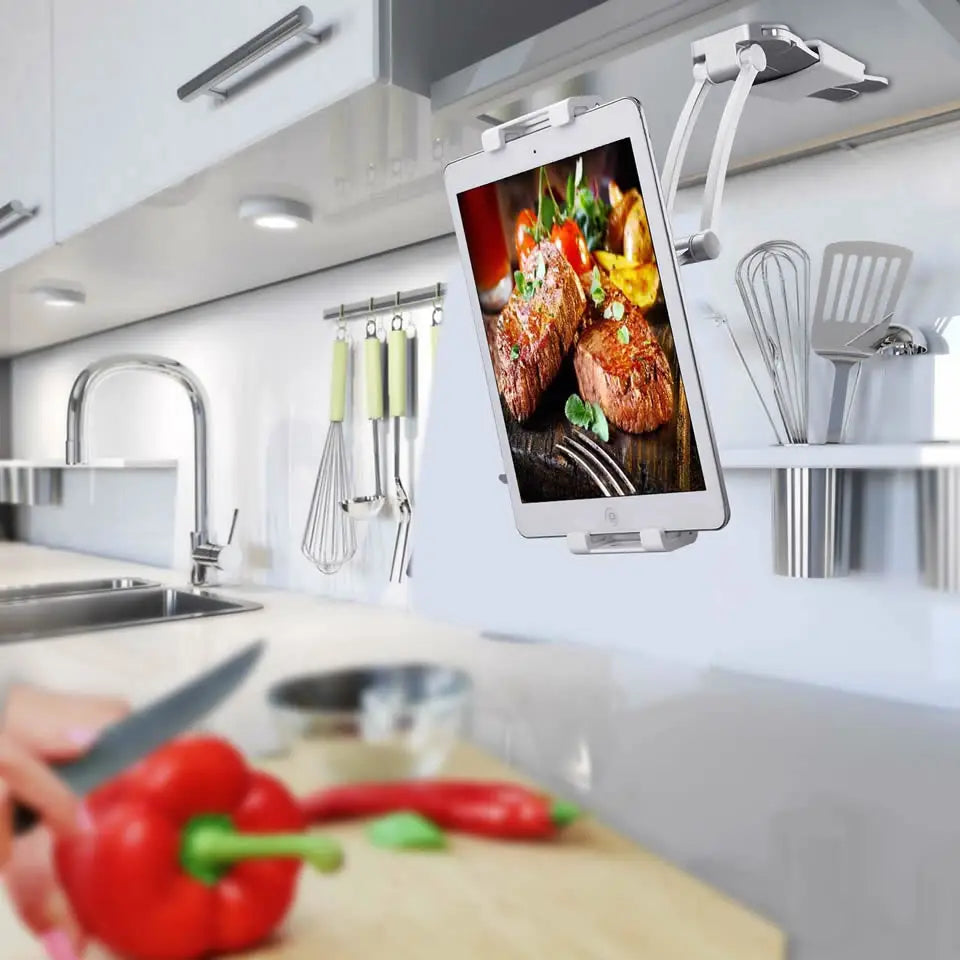 OUTMIX Aluminum Kitchen Tablet Stand Phone Holder Flodable Adjustable 5-13 inches Tablet Phone Desktop Mount for iPad Pro 12.9