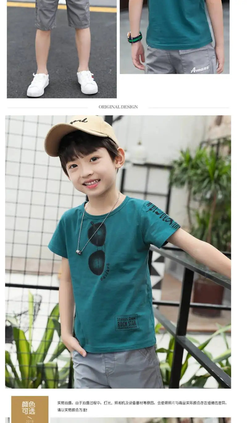 2026 summer Teenager Boys Clothes Casual Outfit Kids Tracksuit Child t shirt + shorts hot pant 4 5 6 7 8 9 10 12 11 13 14 Year
