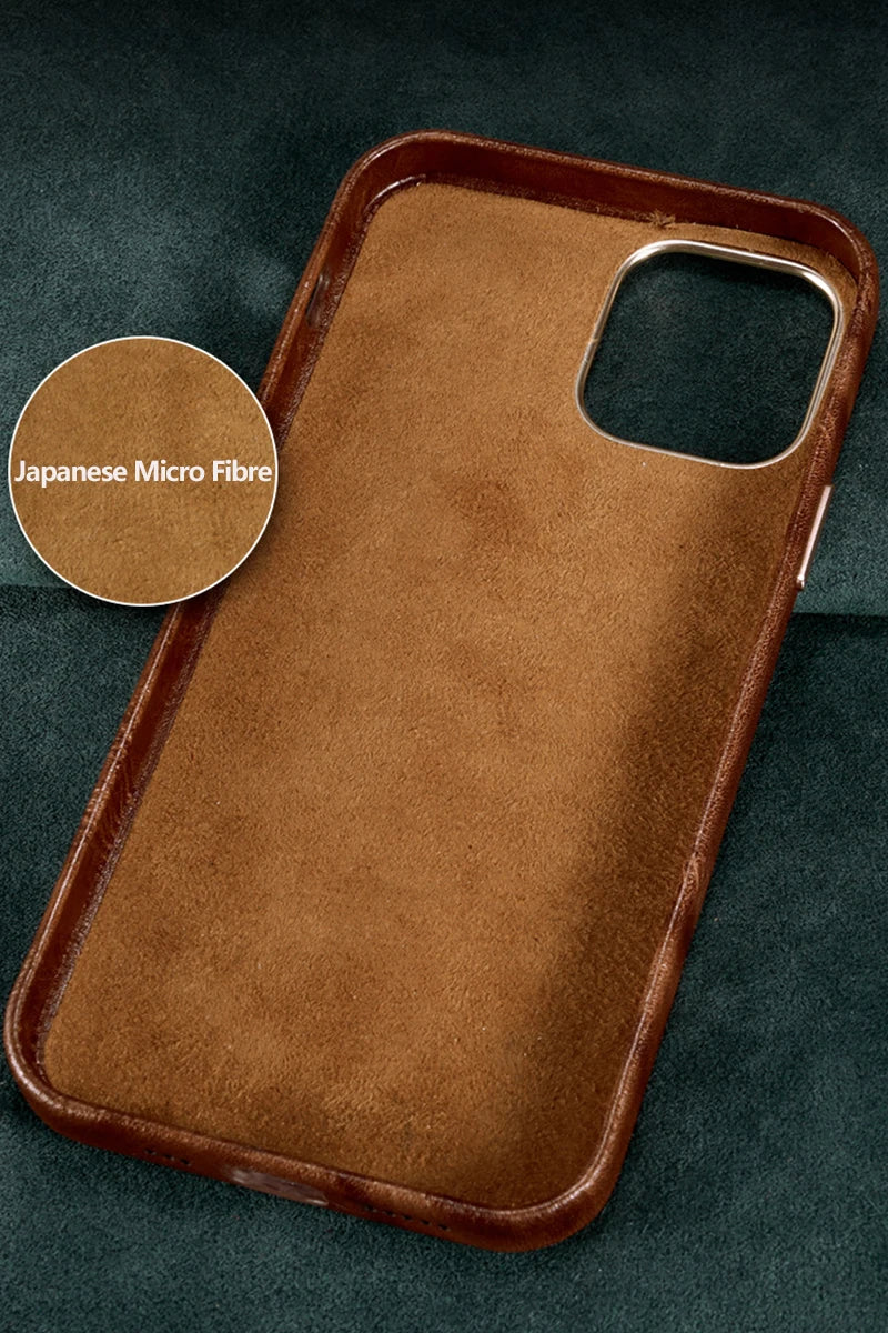 Genuine Leather Case for iPhone 15 Pro Vintage Real Skin Luxury Phone Back Cover for iPhone 15 Pro Max Business Men