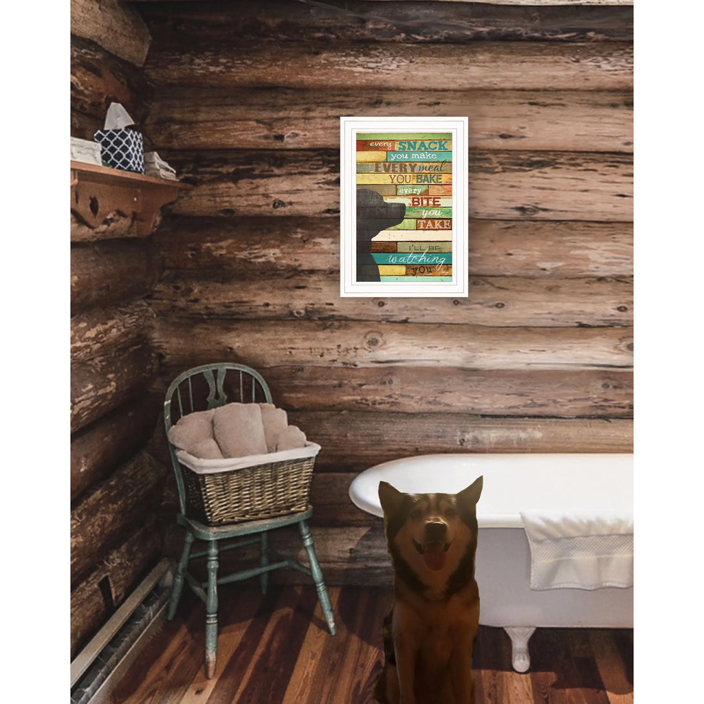 Colorful HMS Dog Watching You Snack Black Framed Print Wall Art