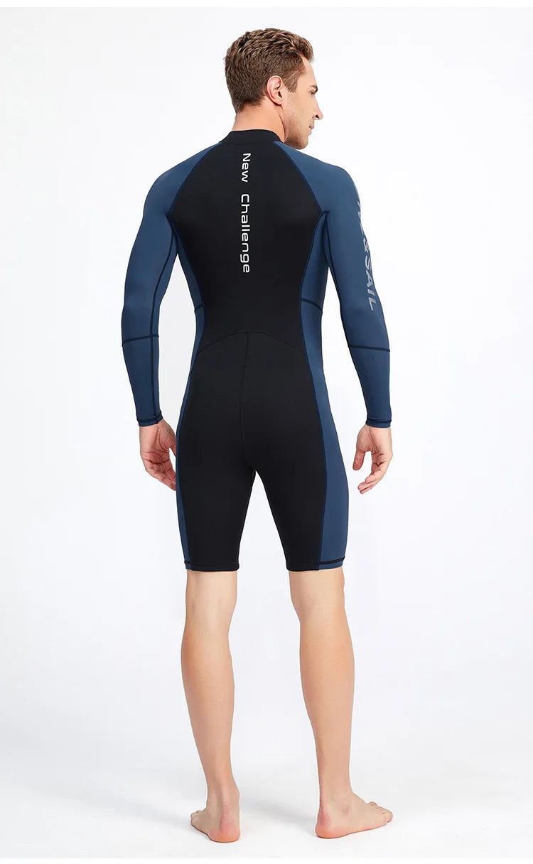 Men 1.5MM Diving Wetsuit One-piece Long-sleeve Sunscreen Wetsuit Snorkeling Surfing Warm Swimming Suit