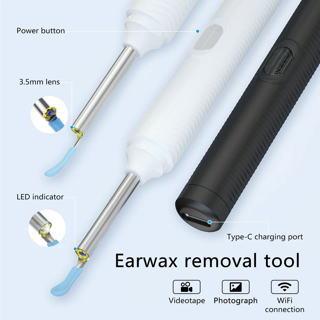 CC10 Smart Visual Ear Sticks Otoscope 1296P HD Endoscope Wax Removal Tool Earpick With Mini Camera