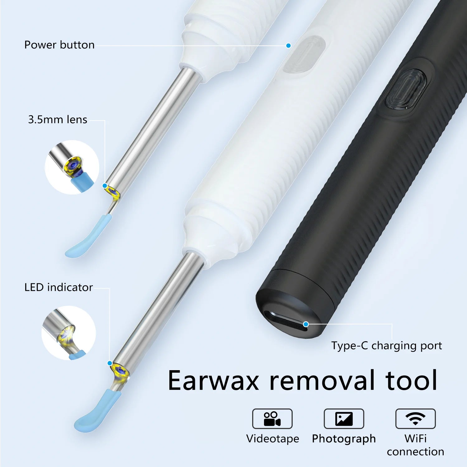 CC10 Smart Visual Ear Sticks Otoscope 1296P HD Endoscope Wax Removal Tool Earpick With Mini Camera