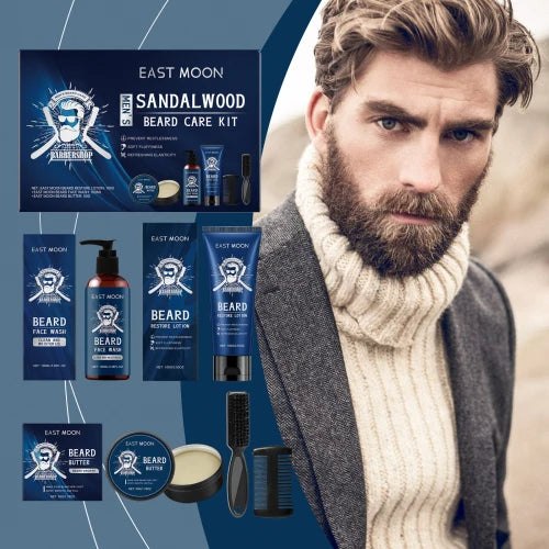 East Moon Men's Sandalwood Beard Care Set Nourishes Restores Hair And Shavings