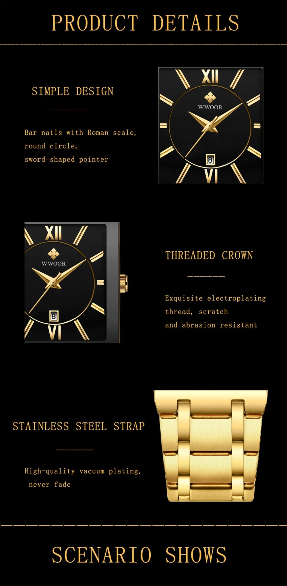 WWOOR Fashion Square White Watches Mens Top Brand Luxury Quartz Wristwatches For Men Casual Waterproof Silver Clock Reloj Hombre